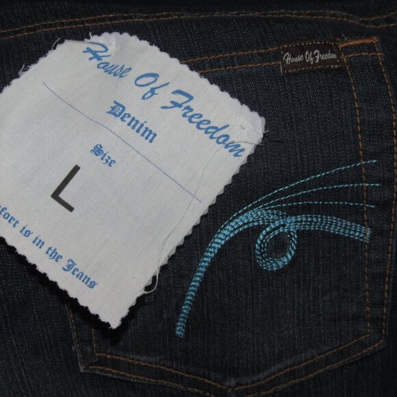 NWT HOUSE OF FREEDOM Dark Wash Pull-On Blue Jeans Size L - Picture 5 of 7